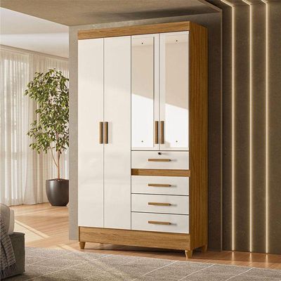 Guarda Roupa Solteiro Ambiente Sobral 4 Portas Freijó Off White Com Espelho - Moval