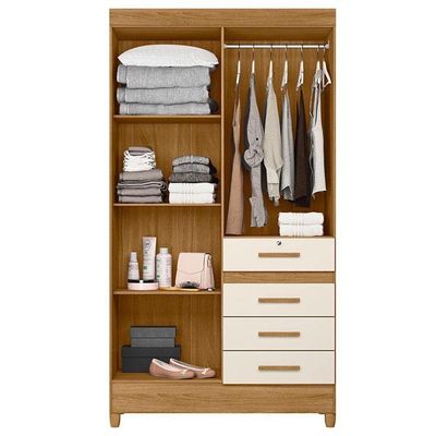 Guarda Roupa Solteiro Ambiente Sobral 4 Portas Freijó Off White Com Espelho - Moval