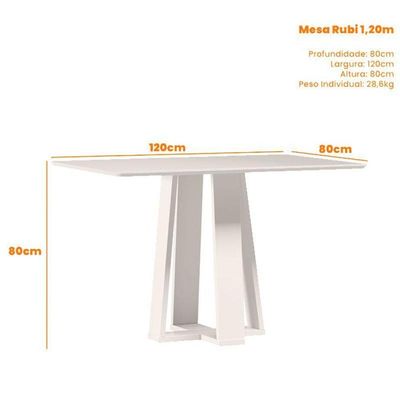 Mesa De Jantar Rubi 120x80 Cm Com Vidro Off White – New Ceval