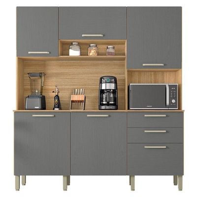 Cozinha Ambiente Ferrara 6 Portas E 2 Gavetas Freijó Gris - Kits Paraná