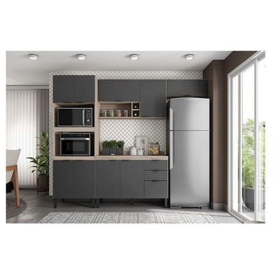 Cozinha Modulada Firenze Fi0003 Avena Grafito - Demóbile