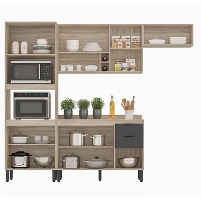 Cozinha Modulada Firenze Fi0003 Avena Grafito - Demóbile