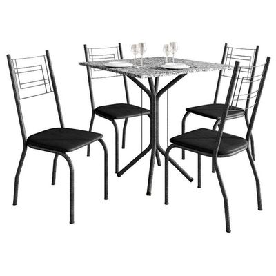 Mesa De Jantar Ambiente Thais 70x70 Cm Com Granito Ocre Itabira Com 4 Cadeiras 063 Preto - Artefamol