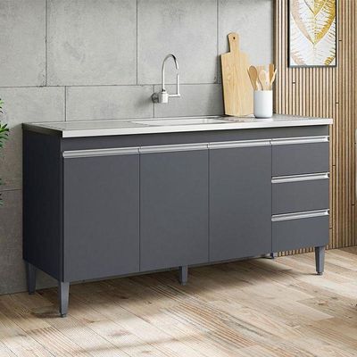 Balcão De Pia Andréia 150 Cm Cinza Fosco - Ajl