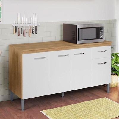 Balcão De Cozinha Gabriela Com Tampo 150cm Amêndoa Branco - Ajl