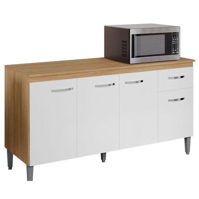 Balcão De Cozinha Gabriela Com Tampo 150cm Amêndoa Branco - Ajl