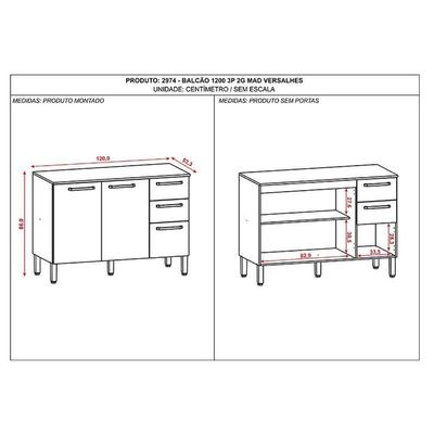 Balcão De Pia Mad Versalhes 120 Cm Com Tampo Branco Supremo - Kits Paraná
