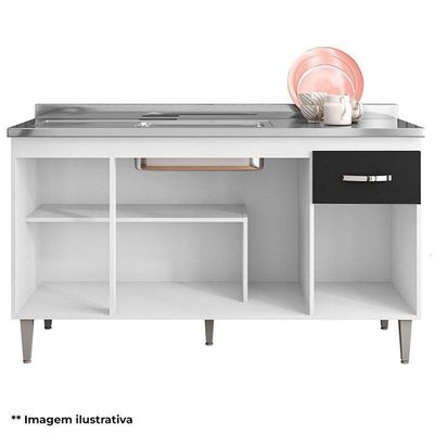 Balcão De Pia Gabriela 150cm E Armário Aéreo Andréia Amêndoa Branco - Ajl