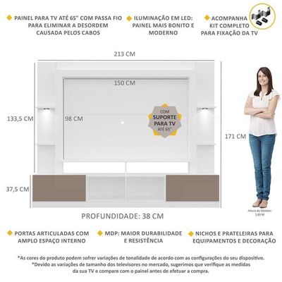 "Estante Com Suporte Tv 65"" E Leds Berlim Multimóveis V3384"