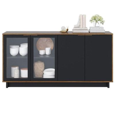 Aparador Para Sala Buffet Ambiente Vitória Noce Milano Preto Acetinado – Colibri