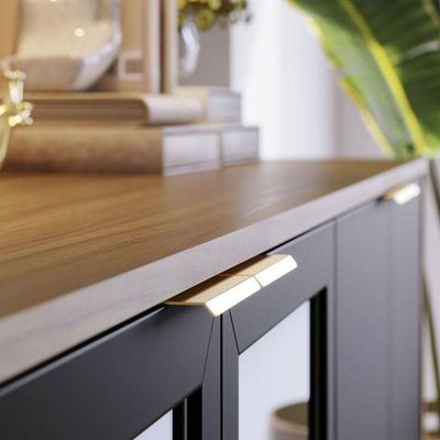 Aparador Para Sala Buffet Ambiente Vitória Noce Milano Preto Acetinado – Colibri