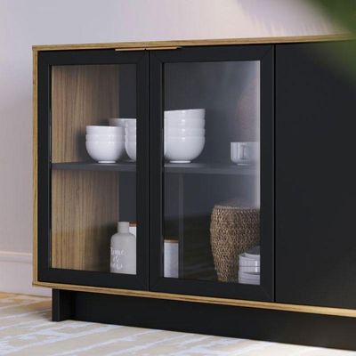 Aparador Para Sala Buffet Ambiente Vitória Noce Milano Preto Acetinado – Colibri