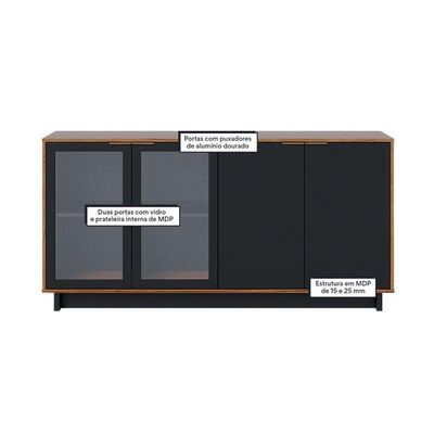 Aparador Para Sala Buffet Ambiente Vitória Noce Milano Preto Acetinado – Colibri