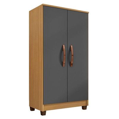 Guarda Roupa Solteiro Modena Com 4 Portas E Armário Multiuso Recife Carvalho Americano Grafite – Incorplac