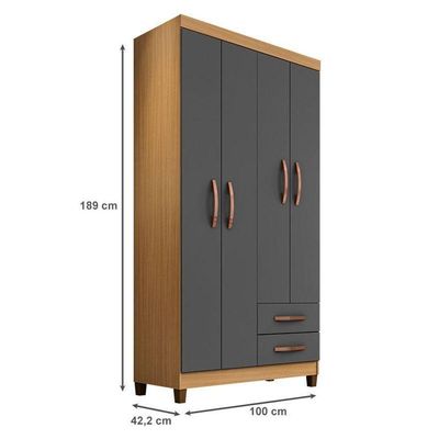 Guarda Roupa Solteiro Modena Com 4 Portas E Armário Multiuso Recife Carvalho Americano Grafite – Incorplac