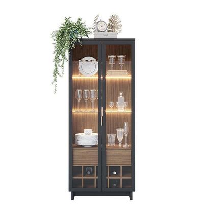 Cristaleira Guanabara Com Aparador Para Sala Buffet Vitória Noce Milano Preto Acetinado – Colibri