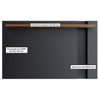 Painel Para Tv Suspenso Extensivo Leme Preto Acetinado Noce Milano - Colibri