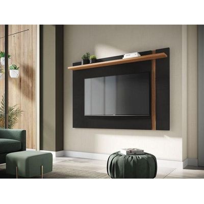 Painel Para Tv Suspenso Extensivo Leme Preto Acetinado Noce Milano - Colibri