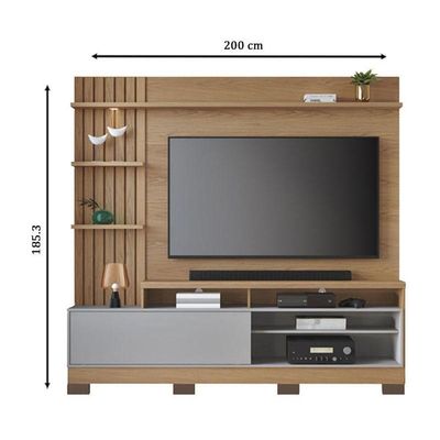 Estante Home Theater Maceió Com Pés Freijó Cinza Acetinado – Colibri
