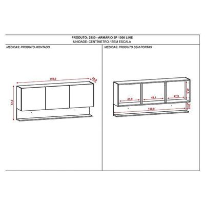 Armário Aéreo Line 3 Portas 150 Cm Supremo Freijó - Kits Paraná