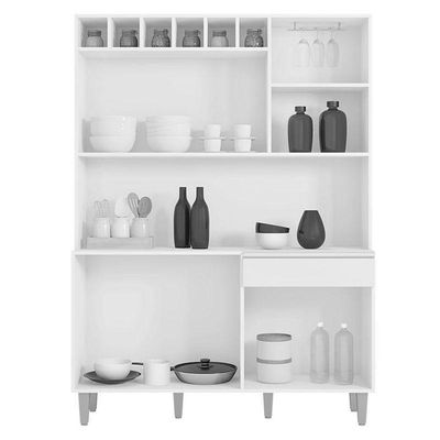 Balcão De Pia Tatiane 120 Cm E Armário Cozinha Kit Alice Preto Fosco - Ajl