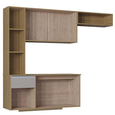 Cozinha Suspensa Com Balcão Mel 163 Cm Damasco Ripado Off White– Poquema