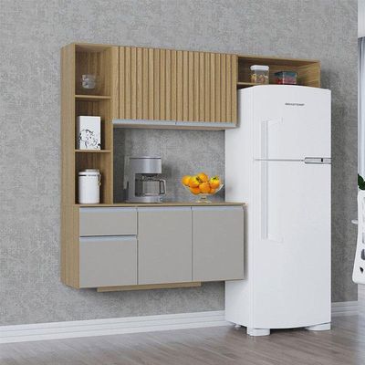 Cozinha Suspensa Com Balcão Mel 163 Cm Damasco Ripado Off White– Poquema