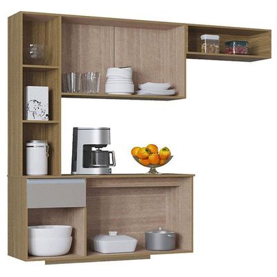 Cozinha Suspensa Com Balcão Mel 163 Cm Damasco Ripado Off White– Poquema