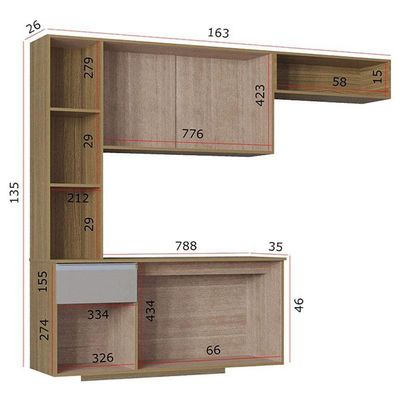 Cozinha Suspensa Com Balcão Mel 163 Cm Damasco Ripado Off White– Poquema