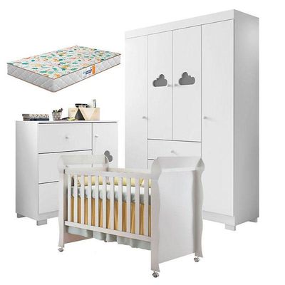 Quarto De Bebê Ane Com Berço Americano Mirelle Branco Brilho E Colchão Gazin – Phoenix Baby