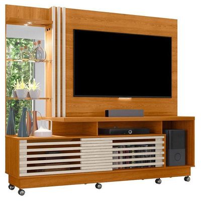 Estante Home Theater Ambiente Frizz Plus Com Rodízios Cinamomo Off White - Madetec