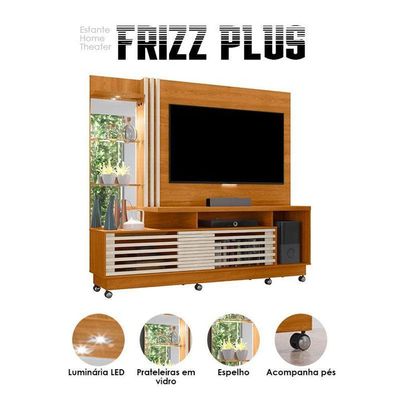 Estante Home Theater Ambiente Frizz Plus Com Rodízios Cinamomo Off White - Madetec
