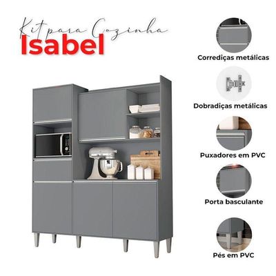 Armário Para Cozinha Kit Isabel Cinza Fosco - Ajl
