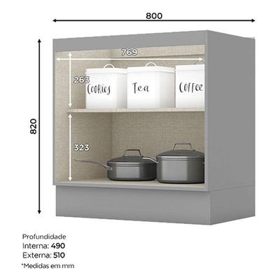 Balcão 2 Portas 80 Cm Americana Cinza – Henn