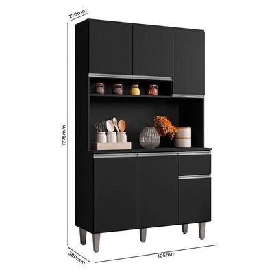 Armário Para Cozinha Kit Márcia Preto Fosco - Ajl