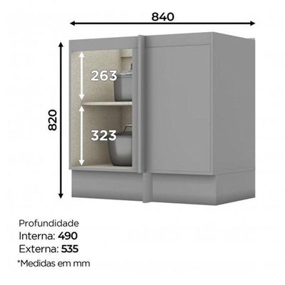 Balcão De Canto Reto 1 Porta Americana Cinza - Henn