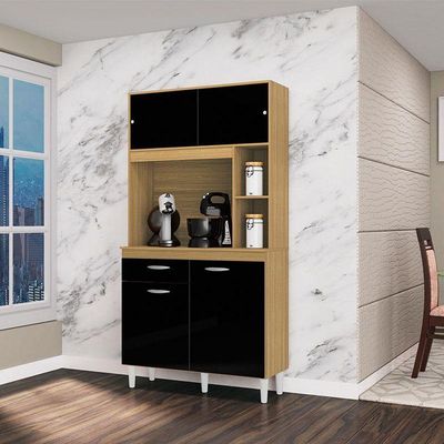 Armário Para Cozinha Kit Duda 90 Cm Damasco Preto – Poquema