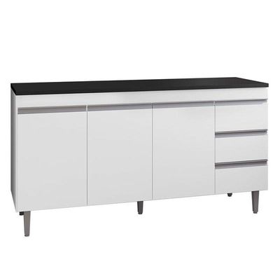 Balcão De Cozinha Andréia Branco Com Tampo 150 Cm Preto Fosco – Ajl