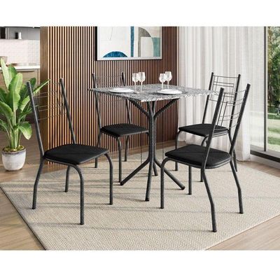 Mesa De Jantar Thais 70x70 Cm Com Granito Ocre Itabira Com 4 Cadeiras 063 Preto - Artefamol