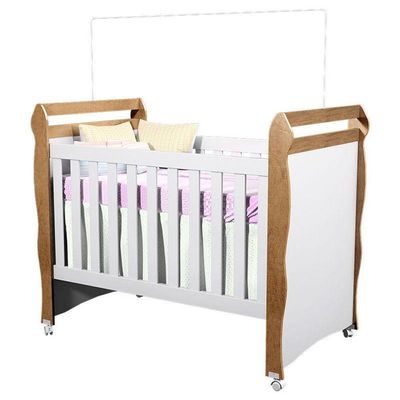 Quarto De Bebê Mariah 3p Com Berço Mirelle Branco Acetinado Amadeirado Com Colchão - Carolina