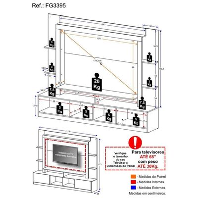 Estante Para Tv Até 65´´ Oslo Fg3395 Branca/lacca Fumê