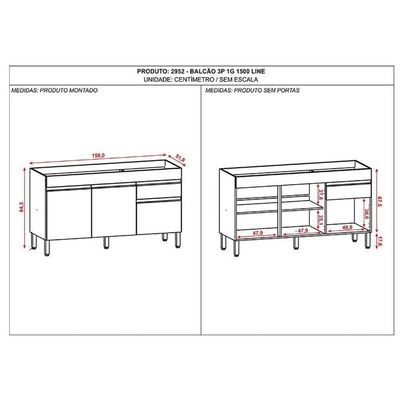 Balcão De Pia Line 150 Cm Supremo - Kits Paraná