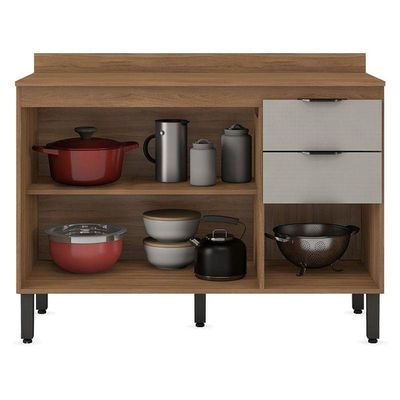 Balcão De Cozinha Firenze Com Tampo 120 Cm Amêndola Touch Nude Prime Tx - Demóbile