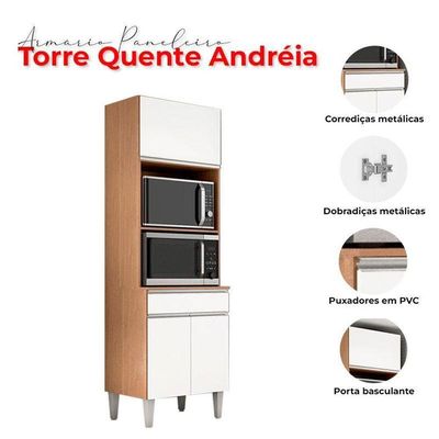 Armário Paneleiro Torre Quente 2 Fornos Andréia Amêndoa Branco - Ajl