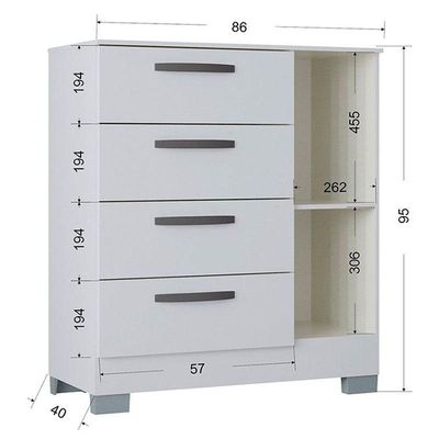 Cômoda Ambiente 868 4 Gavetas E 1 Porta Branco Brilho - Poquema