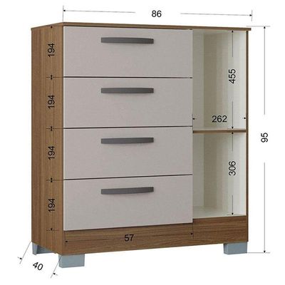 Cômoda 868 4 Gavetas E 1 Porta Castanho Off White - Poquema