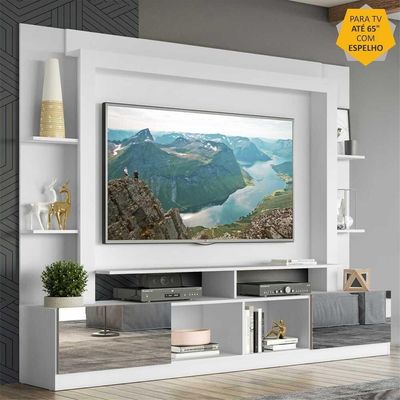 Estante Com Espelho Para Tv Até 65´´Fg3390 Branca/lacca Fumê