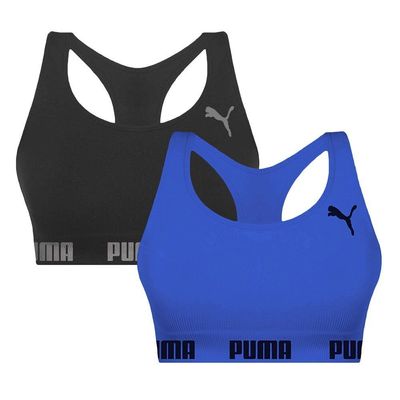 Kit 2 Tops Puma Nadador Sem Costura Feminino M / Azul e Preto