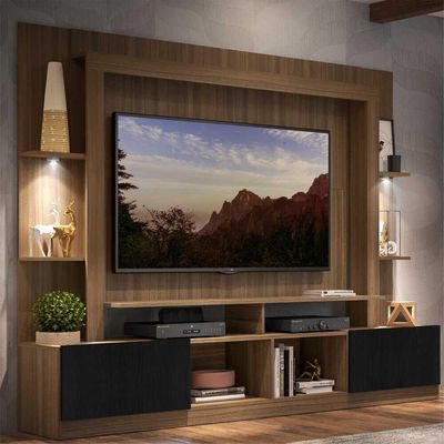 Estante Com Leds Para Tv Até 65´´Fg3392 Madeirada/preta
