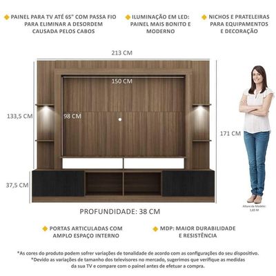Estante Com Leds Para Tv Até 65´´Fg3392 Madeirada/preta